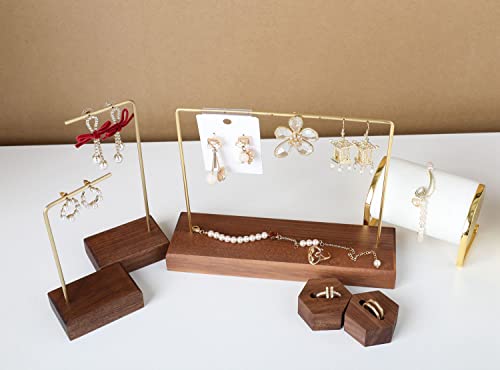 Walnut Earring holder for selling, Brass earring stands and displays for show, Wood Jewelry Storage hanging shelf for Girl Woman【Walnut U Shelf Height 5.91"-Small】