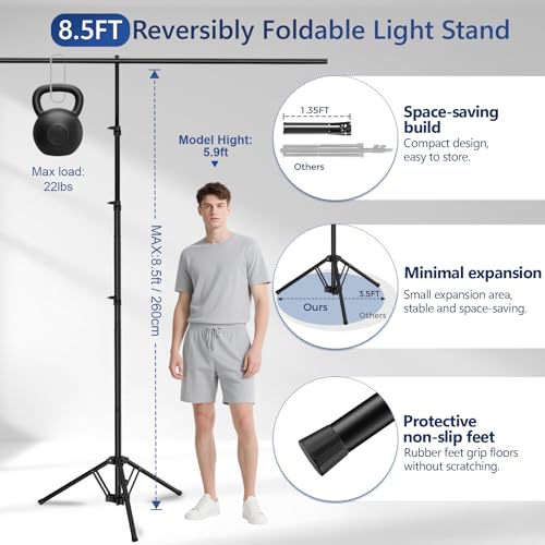 EMART 3-in-1 Backdrop Stand Kit 10x8.5 ft for Photography Studio, T-Shape Banner Back Drop Stand for Party, Wedding, Dectoration, Background Stand for Photo Video Studio with Carry Bag, 8 Clamps
