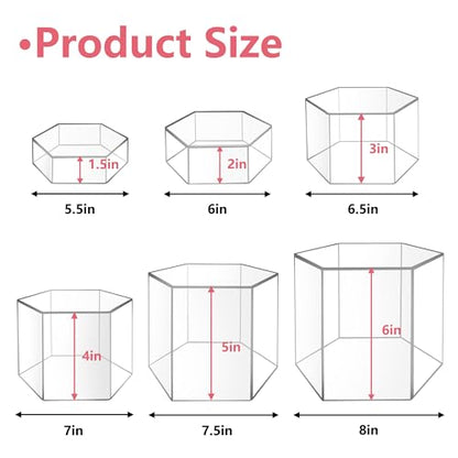 6 Pcs Buffet Risers, Dessert Stands, Acrylic Boxes for Display, Hexagonal Jewelry Showcase, Riser Display Cases Acrylic Display Base, Clear - color: Clear-Hexagonal