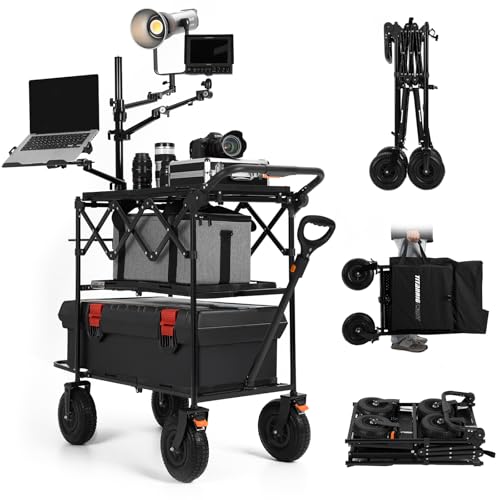 TARION Video Production Camera Cart - Heavy Duty 440lb Load Capacity Cine Dolly - Foldable 3 Tray Mobile Workstation - 9 Inch Swivel Wheels - Titanrig Cart - style: Titanrig Cart - Basic