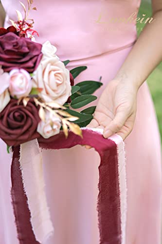 Lookein Set of 4 Bridesmaid Bouquet for Wedding 7 Inch Artificial Flowers Bouquet Wedding Bouquet Bridal Bouquet Tossing Bouquet for Wedding Ceremony Anniversary Celebration, Delicate Marsala - color: 7" Romantic Marsala