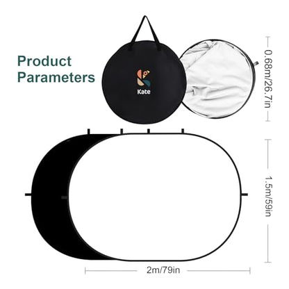 Kate 5x6.5ft(1.5x2m) Collapsible Backdrop White Black Twist Flex Folding Pop up Backgrounds for Photoshoot, Headshots Photo, Video Calls - color: White/Black