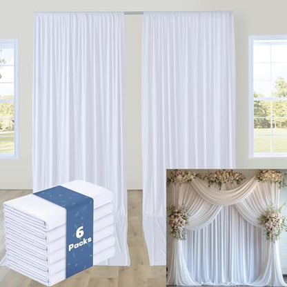 30FTx12FT White Wrinkle-Free Wedding Backdrop Curtain -Silky Washable White Polyester Drapes for Baby Showers, Birthday Parties, Photography, and Wedding Receptions-6 Panels 5FTx12FT - color: White, size: W5' X H12'(6 Panels)
