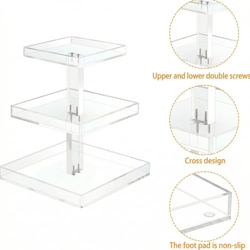 YAGELI 3-Tier Perfume Organizer Stand for Vanity - Large Clear Acrylic Display & Storage for Bathroom Countertop, Dresser | Makeup, Jewelry Holder with Non-Slip Base - size: 11.2" x 11.2" x 15.3"