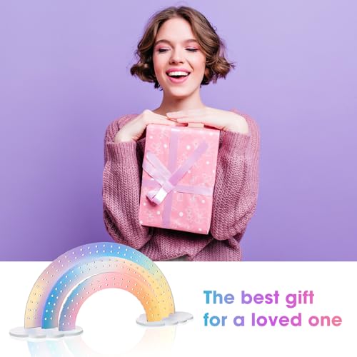 NiHome 3-Tier Iridescent Acrylic Rainbow Earring Organizer, Lightweight & Durable Design 140 Holes for 70 Pairs, Unique Front Row for Special Earrings, 11.8" W x 6.25" H - color: Iridescent