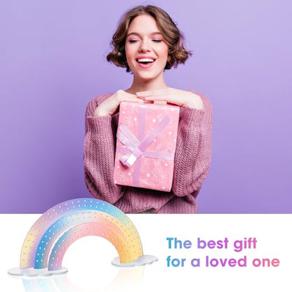 NiHome 3-Tier Iridescent Acrylic Rainbow Earring Organizer, Lightweight & Durable Design 140 Holes for 70 Pairs, Unique Front Row for Special Earrings, 11.8" W x 6.25" H - color: Iridescent