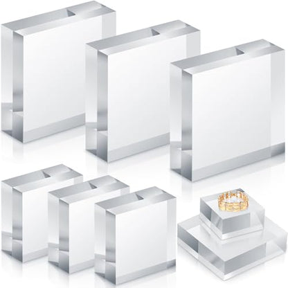 Remerry 8 Pieces Acrylic Display Block 2 x 2 x 1 Inch, 4 x 4 x 1 Inch Clear Polished Acrylic Square Display Cube Block Stand Holder for Rings Jewelry Ornaments - size: 2 x 2 x 1 Inch,4 x 4 x 1 Inch