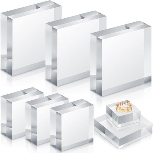 Remerry 8 Pieces Acrylic Display Block 2 x 2 x 1 Inch, 4 x 4 x 1 Inch Clear Polished Acrylic Square Display Cube Block Stand Holder for Rings Jewelry Ornaments - size: 2 x 2 x 1 Inch,4 x 4 x 1 Inch