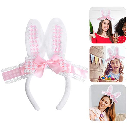 Lurrose Easter Bunny Ears Headband Bowknot Hairband Hair Hoop Easter Hair Accessory for Girls Women Easter Party Photo Props
