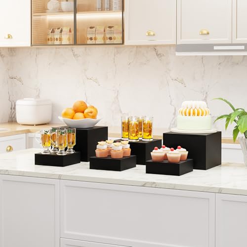 Metal Display Stands for Buffet Table - Black & White Cake Risers, Cupcake Stand for Wedding, Party, Catering Supplies, Elegant Food Risers for Displaywith 3Pcs Hollow Bottoms 6''x7''x8'' - color: Black