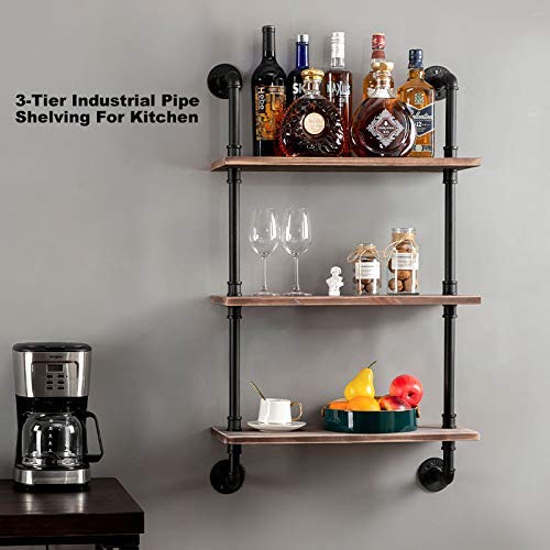 ROGMARS 3-Tier Real Pine Wood Floating Shelf, 20x7.87x41.3in, Industrial Retro Style, Bathroom Wall Shelves, Kitchen Shelves - color: Rustic Brown, size: 20 Inch 3 Tier