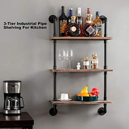 ROGMARS 3-Tier Real Pine Wood Floating Shelf, 20x7.87x41.3in, Industrial Retro Style, Bathroom Wall Shelves, Kitchen Shelves - color: Rustic Brown, size: 20 Inch 3 Tier