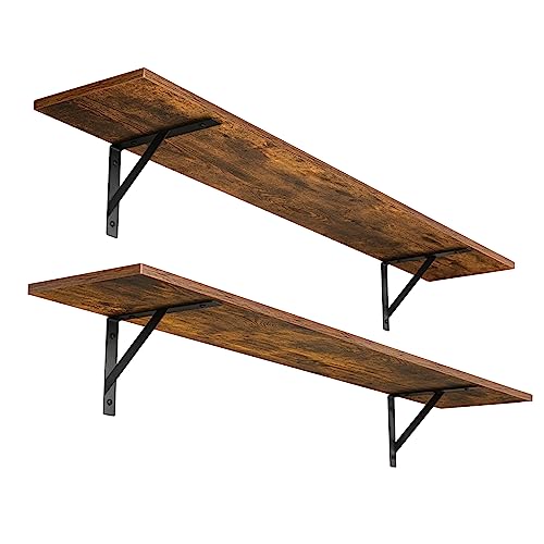 DINZI LVJ Long Wall Shelves, 47.3Inch Floating Shelves Set of 2, Extra Large Wall Storage Ledges with Sturdy Metal Brackets for Living Room, Bathroom, Bedroom, Kitchen, Rustic Brown - color: Rustic Brown, size: 47.3 Inch