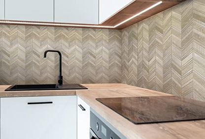 Beige Textured Chevron Crema Marfil Marble Mosaic Tile (6.09 Sq ft- Box of 5 Sheets) - color: Beige, size: 13 x 13.5 in (Pack of 5)