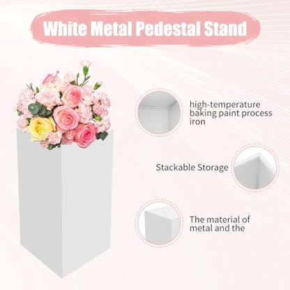 5PCS Iron Square Pedestal Stands, White Dessert Table Cube Display Pillars, Wedding Party Art Decor Display Column for Patios, Corridors and Entrances (17.72-34.65in Square) - size: 17.72-34.65in Square