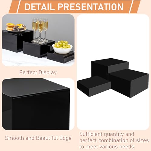 6 Pcs Buffet Risers,Food Risers for Buffet Display,Acrylic Cube Display Nesting Risers,Acrylic Riser Display Stand for Catering Dessert Collectibles Jewelry Figures Show,Black(6",7",8")