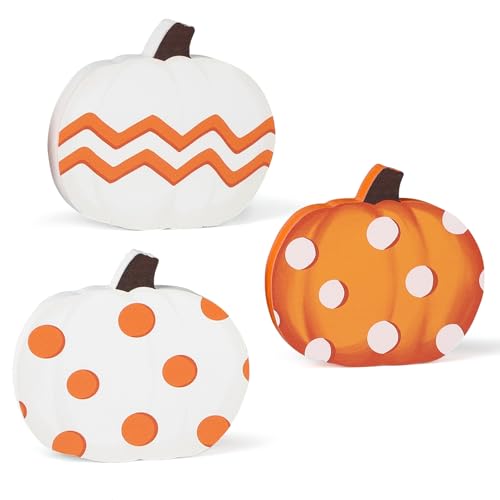 COCHIE Fall Pumpkin Decorations for Home Indoor, Thanksgiving Table Decor, Harvest Tabletop Decoration, Wooden Pumpkins Signs Block for Tiered Tray Party Shelf Display Set of 3 - style: Pumpkin