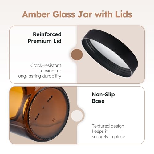 8 oz Amber Glass Jars with Lids, 12 Pack Amber Small Glass Jars with Black Lids, Lotion Container Empty Cosmetic Travel Containers for Sample, Cream, Lotion, Honey, Powder - color: Amber-Black Lids, size: 8 Ounces