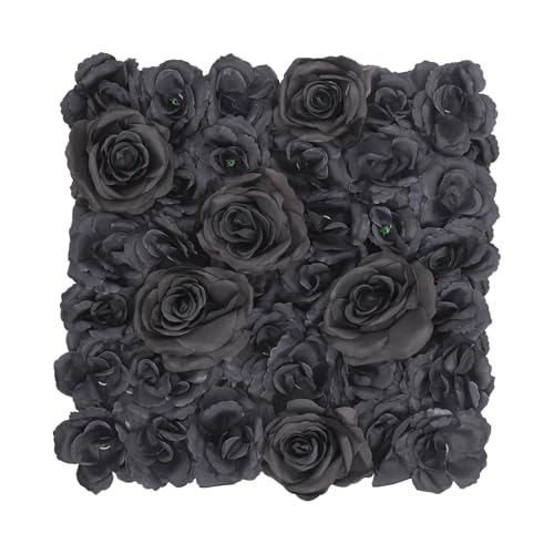 12PCS Flower Wall Panels Black 3D Silk Rose Wall Artificial Gorgeous Wall Backdrop Background Artificial Flowers Decoration for Photo Background Home Party Wedding Backdrop Decoration