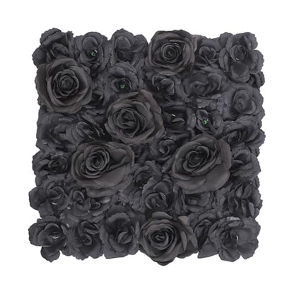 12PCS Flower Wall Panels Black 3D Silk Rose Wall Artificial Gorgeous Wall Backdrop Background Artificial Flowers Decoration for Photo Background Home Party Wedding Backdrop Decoration