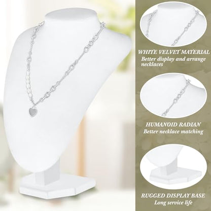 Huquary 12 Pcs Necklace Stand Display Jewelry Bust Display Stands Necklace Stand Jewelry Photography Props for Selling for Home Store Trade Shows(White,Velvet) - color: White