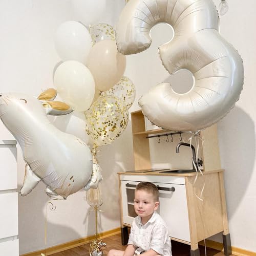 40 Inch Cream Number 5 Balloon, Beige Large 5th Birthday Balloons, Digital 5 Cream White Giant 5 Foil Balloon Helium for Boys Girls 5th Birthday Decorations Anniversary Baby Shower Party Supplies - color: Cream Numer 5