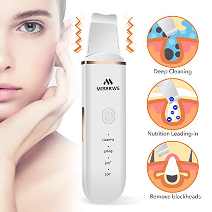 Skin Scrubber Face Skin Spatula Facial Scrubber Spatula for Deep Cleansing Blackhead Remover Pore Cleaner with 4 Modes (White) - color: White