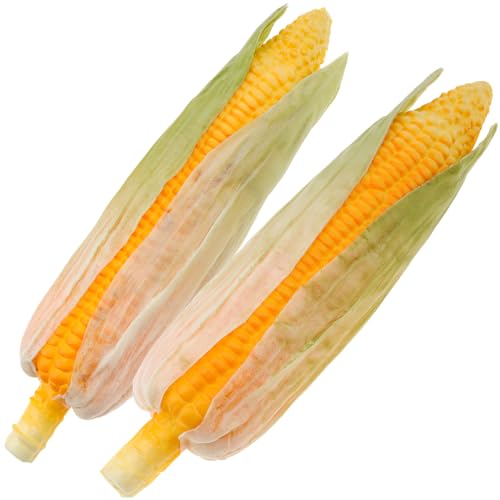 2pcs Artificial Yellow Corn Vegetable Decoration Faux Realistic Corns with Green Shell Fake Lifelike Food Ornament for House Kitchen Simulation Festival Prop - color: 2-g