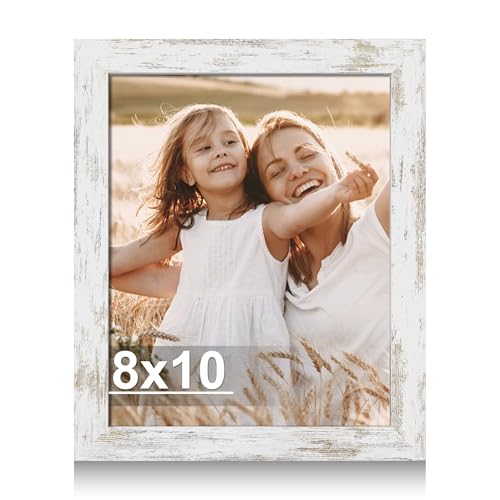 Hongkee 8x10 Picture Frame, Made of Real Glass and Wooden Frame, Horizontal and Vertical Display for Wall or Tabletop (Distressed White, 1 Pack) - color: Distressed White, size: 8X10 in