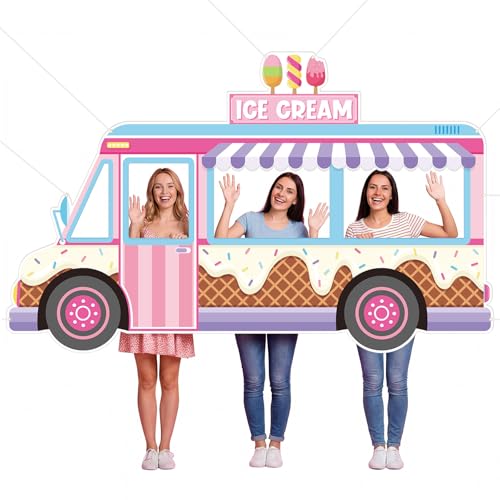 Haull Ice Cream Birthday Truck Photo Prop Ice Cream Frame Decoration Large Fabric Backdrop Banner Carnival Themed Photo Booth Prop Background for Summer Holiday Baby Shower Birthday Party - style: Ice Cream