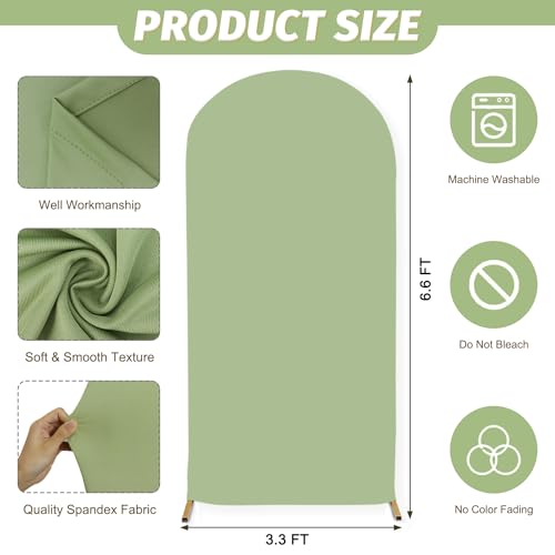 MODFUNS 6.6ft Arch Cover Sage Green Spandex Arch Backdrop Cover Round Top Chiara Backdrop Covers Stretch Arch Covers Fabric Double Sided Arch Stand Covering for Birthday Party Ceremony Decorations - color: Sage Green, size: 3.3 FT x 6.6 FT