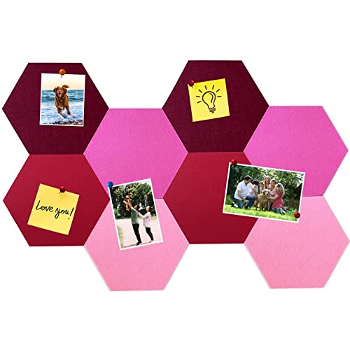 8Pcs Hexagon Felt Cork Board Tiles, Self Adhesive DIY Bulletin Board Pin Board for Office School Home Wall Decor Stickers Memos Photos Display (Gradual Red) - color: C- Gradual Red, size: Hexagon