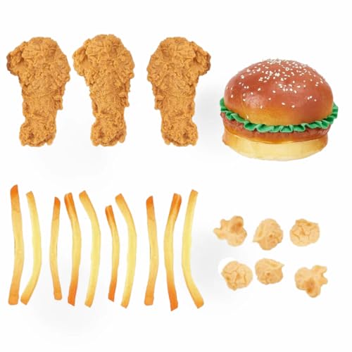 20 Pcs 4 Styles Professional Fake Fried Food Props Set for Photography & Restaurant Display, Matte Glare-Free, Waterproof, Realistic Burger Fries Chicken