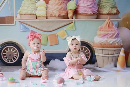 Kate Ice Cream Car Photography Backdrop Chilldren Cake Smash Rainbow Ballon Birthday Party Background Photoshoot Props, 7x5ft - size: 7x5ft
