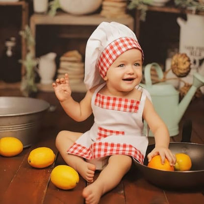 Baby Chef Outfit Apron And Chef Hat Set, Baby Photoshoot Props Boy Newborn Photography Costume Infant Bakery Outfits - color: Red for Girls