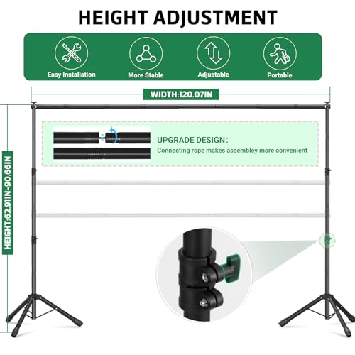 3-in-1 Adjustable Backdrop Stand 10 x 7.5 FT, Portable Photography Background Stand Kit with Carrying Bag, 6 Clamps & 2 Sandbags for Studio, Party, Video, Banner Display - size: 10x7.5 ft