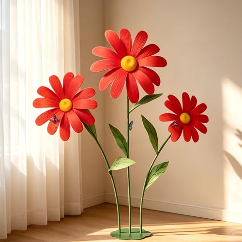 Giant Daisy Flowers Artificial 5.9 Ft Large Fake Daisies Spring Wild Flower for Birthday Party Garden Office Home Wedding Decor (Red) - color: Red