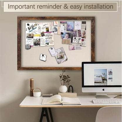 Large Magnetic Bulletin Board 43 x 31 Inch for Wall,Rustic Framed Cork Board with Linen for Home Office School,with 4 Push pins, 4 Magnets - size: 43inchx31inch