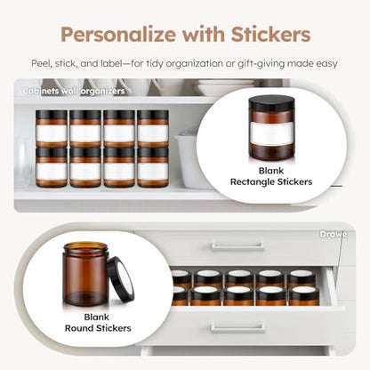 8 oz Amber Glass Jars with Lids, 12 Pack Amber Small Glass Jars with Black Lids, Lotion Container Empty Cosmetic Travel Containers for Sample, Cream, Lotion, Honey, Powder - color: Amber-Black Lids, size: 8 Ounces