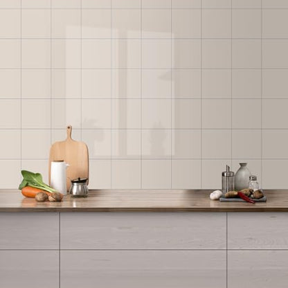 Peel and Stick Tiles for Kitchen Backsplash, New Upgrade Design 9" x9" SPC Square Marble Tiles, Glossy Beige Premium Mosaic Tiles(5-Sheet) - color: Beige, size: 5-sheet