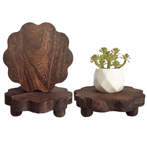 3 Pack Small Scalloped Wood Risers for Display ,Wooden Stands with Removable Feet Farmhouse Rustic Decor for Table Tiered Trays Home Kitchen Decoration (Dark Brown, 5.9 Inch) - color: Dark Brown, size: 5.9 Inch