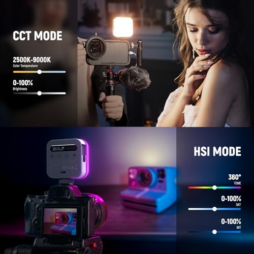 NEEWER Basic Magnetic RGB Video Light, 360° Full RGB Mini LED Camera Light CRI96+ 2500-9000K 18 Scenes 3 Cold Shoes & 1/4", 2000mAh Rechargeable Portable for Selfie/Tripod Photography Lighting, BL60C
