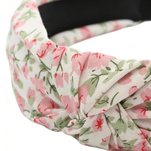 Knot Headband for Women,Fabric Flower Printed Knotted Non Slip Wide Headwear | Non Slip Womens Headbands | for Daily Wear Hair Styling Makeup Party Fall Spring Casual Gym Holiday