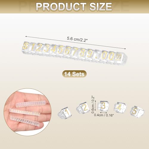 uxcell 14 Set Price Display Cube, Adjustable Price Tag Stand Removable Mini Tag Number Letter Price Dollar Block Kit for Jewelry Retail Shop Price Signs (Clear/Gold, 2.2" Length) - color: Clear/Gold, size: 5.6"
