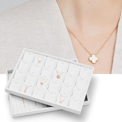 Oirlv Premium White Leather Stackable Jewelry Tray 18 Gird Necklace Bracelet Organizer Showcase Necklace Display Tray - color: White, size: Necklace/Bracelet Tray