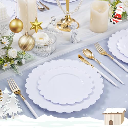 SUT 72-Pack 10.25 Inch White Heavy Duty Plastic Dinner Plates, Disposable Plates, Scallop Plates for Parties, Events, and Occasions - color: White, size: 10.25 Inch