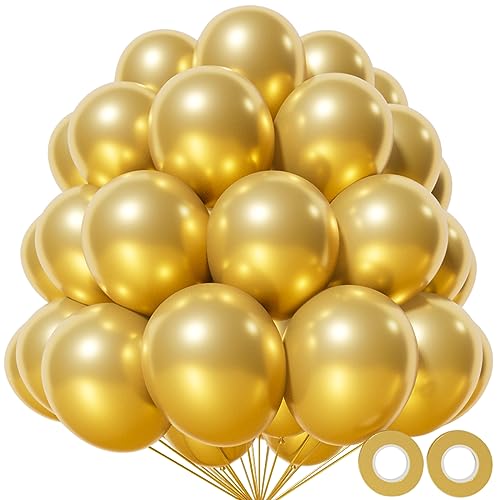 Metallic Gold Balloon 12 Inch, 110pcs Latex Party Balloons Helium Bright Color for Birthday Baby Shower Wedding Party Supplies Arch Garland Decoration - color: B04-metallic Gold, size: 12inch (Normal)