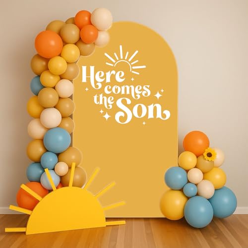 Arch Backdrop Cover Here Comes The Son Baby Shower Double-Sided Arch Spandex Cover Sun Sunrise Rainbows Birthday Party Fiesta Decorations Supplies (2.6X6ft,G-3827) - color: G-3827, size: 2.6X6ft