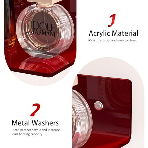Sezanrpt 12 Inches Red Small Wall Shelves, Acrylic Bathroom Floating Shelves for Living Room, Bathroom, Bedroom, 2 Pack - color: Red, size: 12 Inch