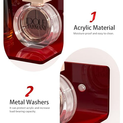 Sezanrpt 12 Inches Red Small Wall Shelves, Acrylic Bathroom Floating Shelves for Living Room, Bathroom, Bedroom, 2 Pack - color: Red, size: 12 Inch
